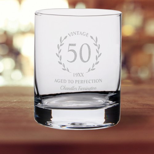 50th Birthday Aged to Perfection Custom Name Year Rocks Glass