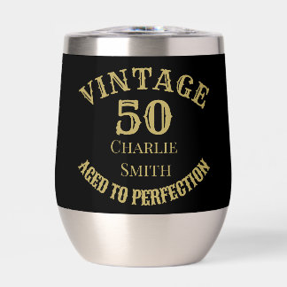 50th Birthday Aged to Perfection Custom Name Year  Thermal Wine Tumbler