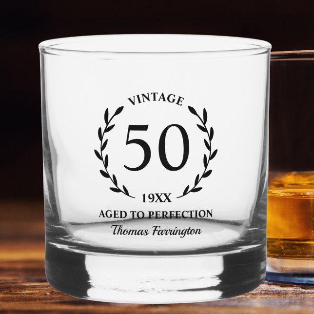 50th Birthday Aged to Perfection Custom Name Year Whiskey Glass (Creator Uploaded)