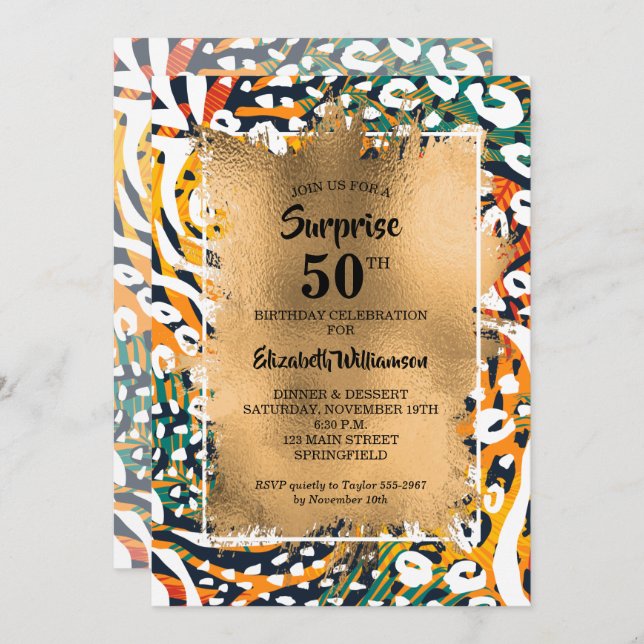 50th Birthday Animal Print Invitation (Front/Back)