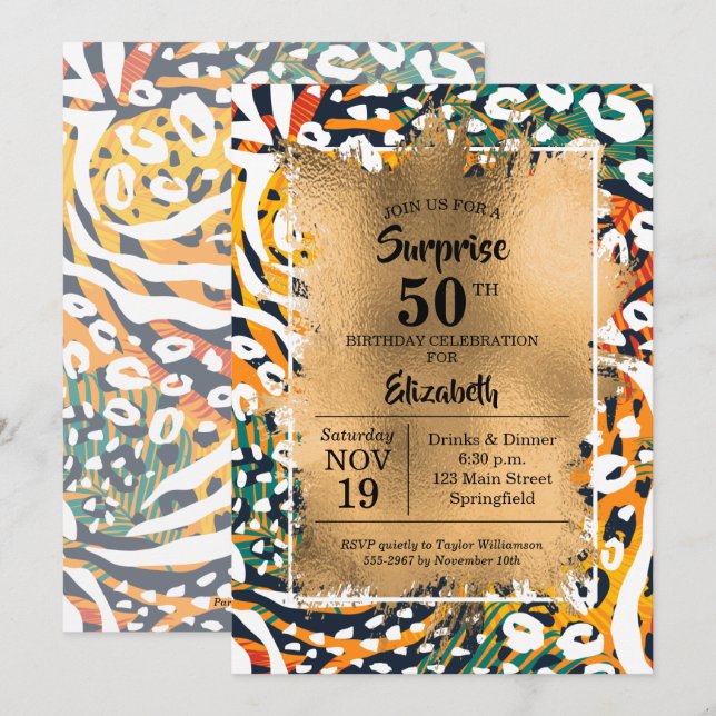50th Birthday Animal Print Invitations (Front/Back)