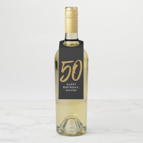 50th birthday anniversary black gold party favor bottle hanger tag