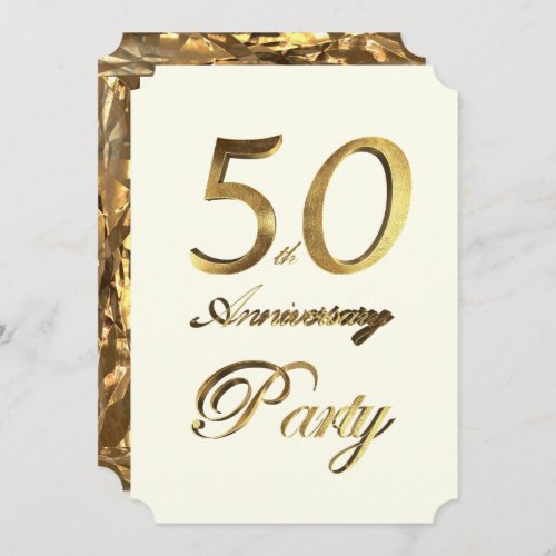 50th Birthday Anniversary Gold Ivory Elegant Invitation