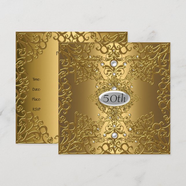 50th Birthday  Anniversary Gold PartyJewel Invitation (Front/Back)