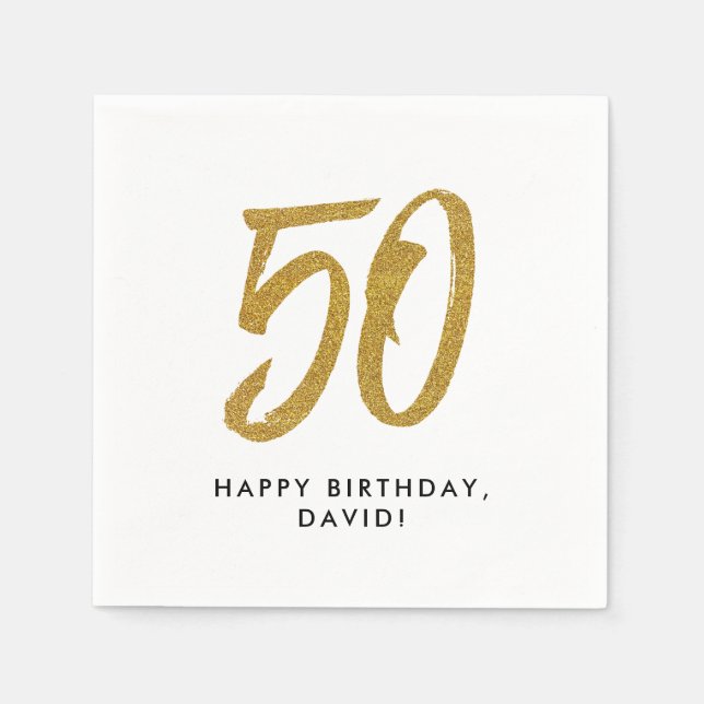 50th birthday anniversary golden personalized napkins (Front)