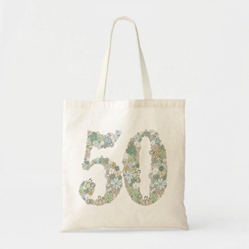 50th Birthday Anniversary Green Floral Tote