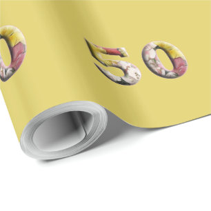50th Birthday Anniversary Milestone Floral Design Wrapping Paper