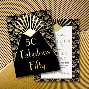 50TH Birthday Art Deco Elegant Black Gold Foil Invitation