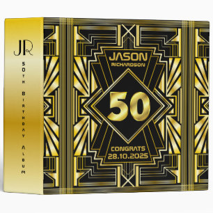 50th Birthday Art Deco Gold Black Great Gatsby 3 Ring Binder