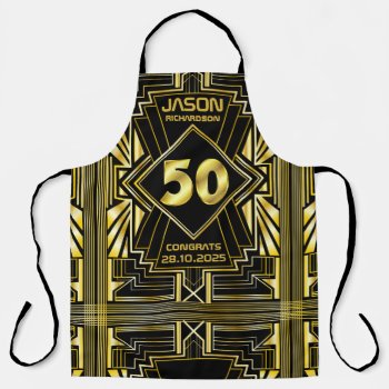 50th Birthday Art Deco Gold Black Great Gatsby Apron by BCVintageLove at Zazzle
