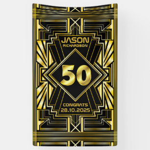 50th Birthday Art Deco Gold Black Great Gatsby Banner