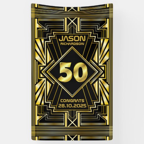 50th Birthday Art Deco Gold Black Great Gatsby Banner