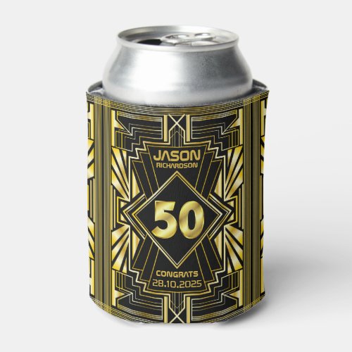 50th Birthday Art Deco Gold Black Great Gatsby Can Cooler