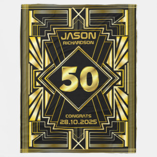 50th Birthday Art Deco Gold Black Great Gatsby Fleece Blanket