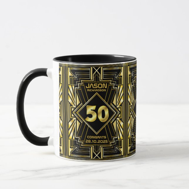 50th Birthday Art Deco Gold Black Great Gatsby Mug (Left)
