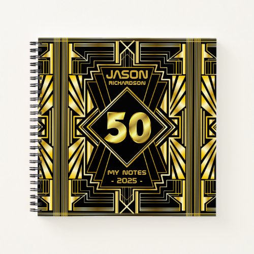50th Birthday Art Deco Gold Black Great Gatsby Notebook