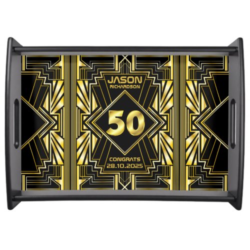 50th Birthday Art Deco Gold Black Great Gatsby Serving Tray