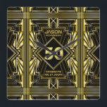 50th Birthday Art Deco Gold Black Great Gatsby Square Wall Clock<br><div class="desc">Celebrate your milestone birthday in style with this unique Art Deco-style,  Great Gatsby-inspired design featuring geometric shapes in bright gold over black background. An elegant,  classy,  gender neutral look perfect for commemorating that special birthday with the jazz-infused taste of the Roaring Twenties.</div>