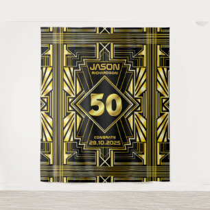 50th Birthday Art Deco Gold Black Great Gatsby Tapestry