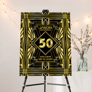 50th Birthday Art Deco Great Gatsby Welcome Gold Foam Board