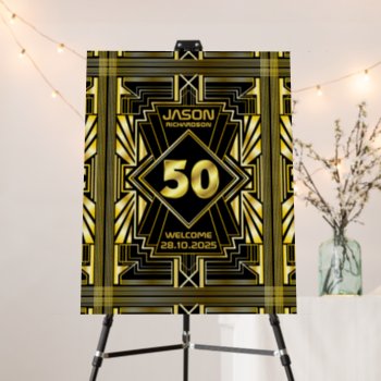50th Birthday Art Deco Great Gatsby Welcome Gold Foam Board by BCVintageLove at Zazzle