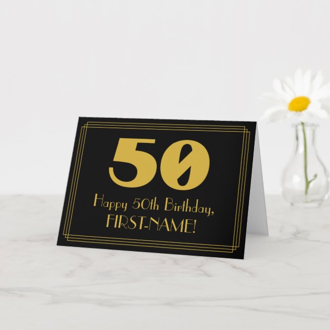 50th Birthday: Art Deco Inspired Look "50" & Name Card (Small Plant)
