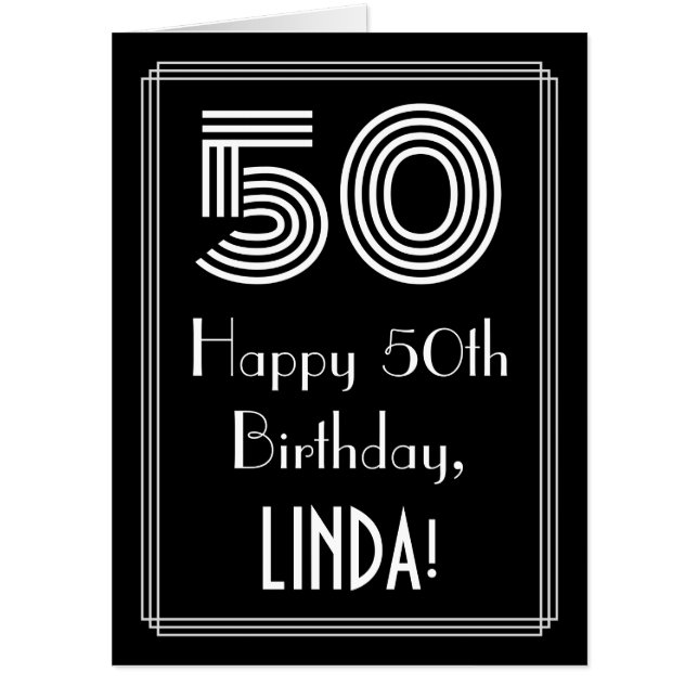 50th Birthday — Art Deco Inspired Look “50” + Name Card (Front)