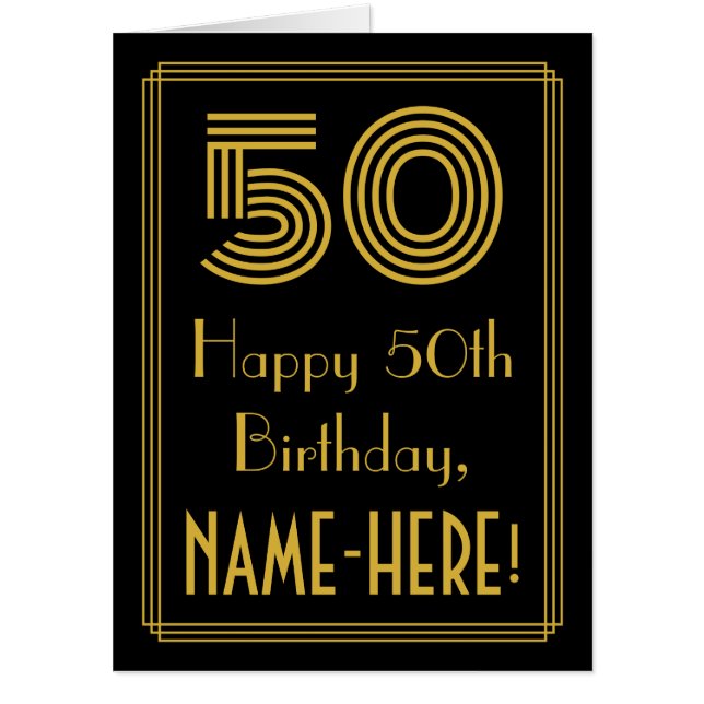 50th Birthday: Art Deco Inspired Look “50” + Name Card (Front)