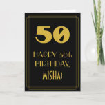 [ Thumbnail: 50th Birthday ~ Art Deco Inspired Look "50" & Name Card ]
