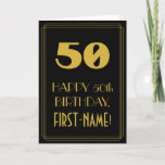 [ Thumbnail: 50th Birthday – Art Deco Inspired Look "50" & Name Card ]