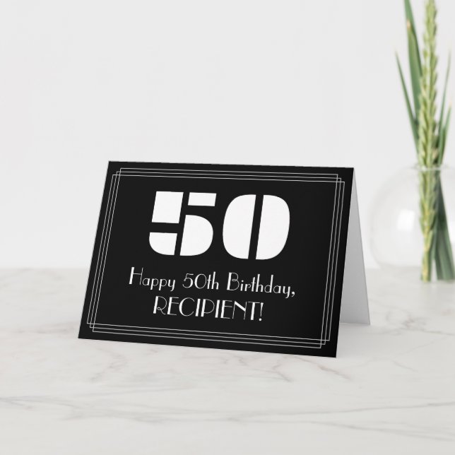 50th Birthday: Art Deco Inspired Look "50" & Name Card (Front)