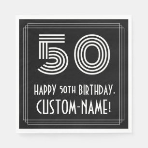 50th Birthday: Art Deco Inspired Look "50" + Name Napkins