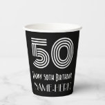 [ Thumbnail: 50th Birthday — Art Deco Inspired Look “50” + Name Paper Cups ]