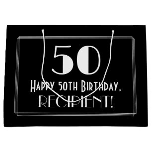50th Birthday: Art Deco Inspired Style "50", Name Large Gift Bag