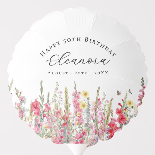 50th Birthday August Birth Flower Party Supplies Balloon (Front)