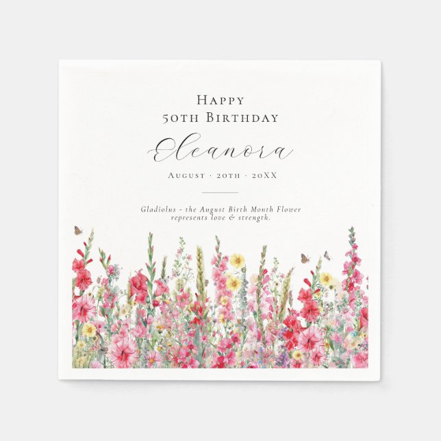 50th Birthday August Birth Month Flower Gladiolus Napkins (Front)