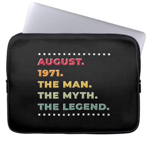 50th Birthday August Gift Vintage 1971 50 Years Laptop Sleeve