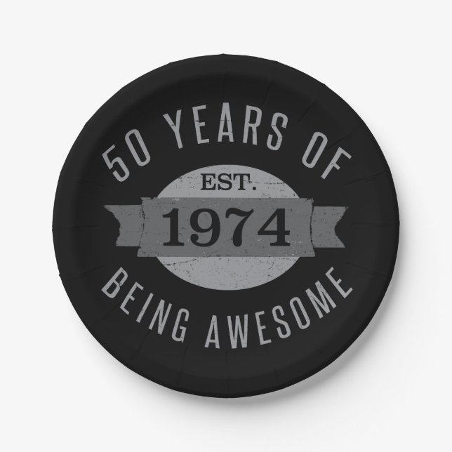 50th Birthday Awesome 1974 Paper Plates (Front)