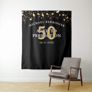 50th Birthday Backdrop AGED TO PERFECTION Black
