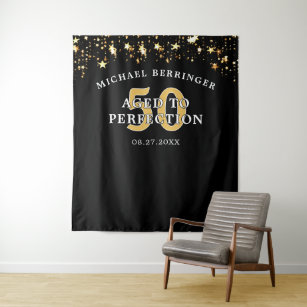 50th Birthday Backdrop AGED TO PERFECTION Black