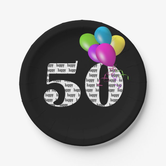 50th birthday balloon bouquet paper plates (Front)