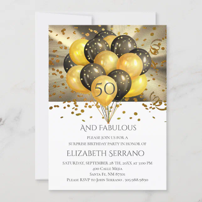 50th Birthday Balloons Glitter | Surprise Birthday Invitation | Zazzle