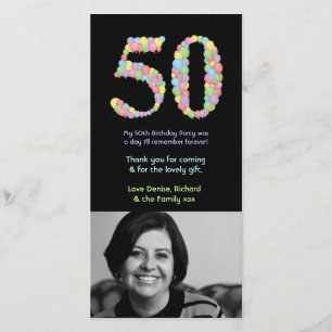 50th Birthday Balloons Thank You Photo Card