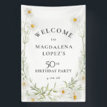50th Birthday Banner April Birth Flower Daisy<br><div class="desc">Modern Boho white daisy border. All text is editable.</div>