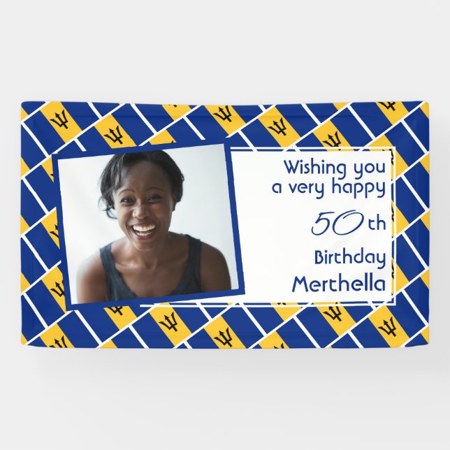 50th Birthday BARBADOS FLAG Custom Photo Banner (Horizontal)