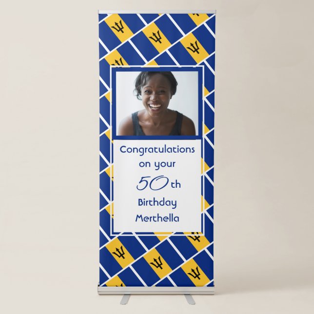 50th Birthday BARBADOS FLAG Custom Photo Retractable Banner (Front)
