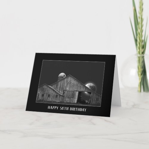 50th birthday barn with moon card