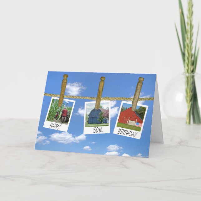 50th Birthday Barns And Tractor Snapshots Card (Front)