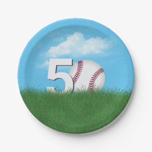 50th Birthday Baseball In Green Grass Paper Plates