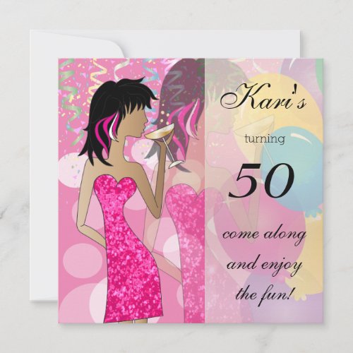 50th Birthday Bash Girl Party  Colorful Pinks Invitation